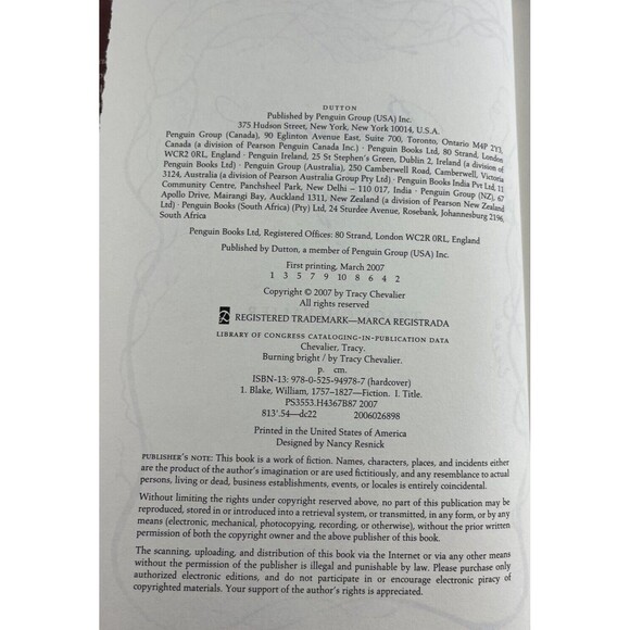 Burning Bright by Tracy Chevalier 2007 First Printing Hardcover - Picture 5 of 9